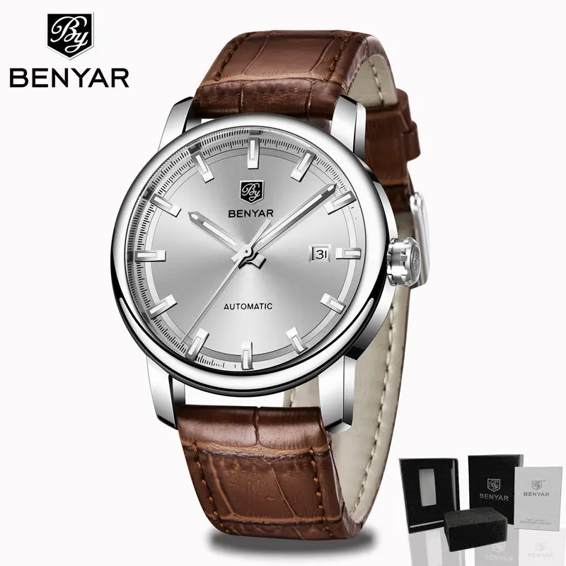 BENYAR, мужские часы, автоматические часы для мужчин, лучший бренд, Роскошные наручные часы для мужчин s, модные мужские часы, часы для мужчин - Цвет: Silver White L