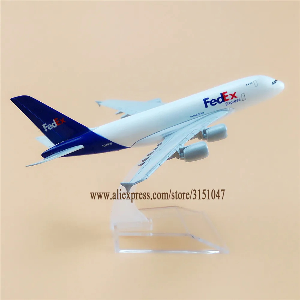 Сплав металла FedEx воздуха A380 авиакомпания модель самолета FedEx Airbus 380 Airways модель самолета Стенд самолет дети подарки 16 см