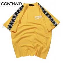 GONTHWID/футболка с короткими рукавами и принтом ленты; повседневные футболки в стиле хип-хоп; коллекция года; летние модные хлопковые футболки; уличная одежда; футболки