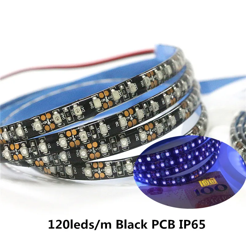 DC12V 3528 SMD led фиолетовый ультрафиолетовый УФ 395-405nm гибкий Светодиодные ленты черный светящаяся лента лампа+ 12 V адаптер питания+ диммер