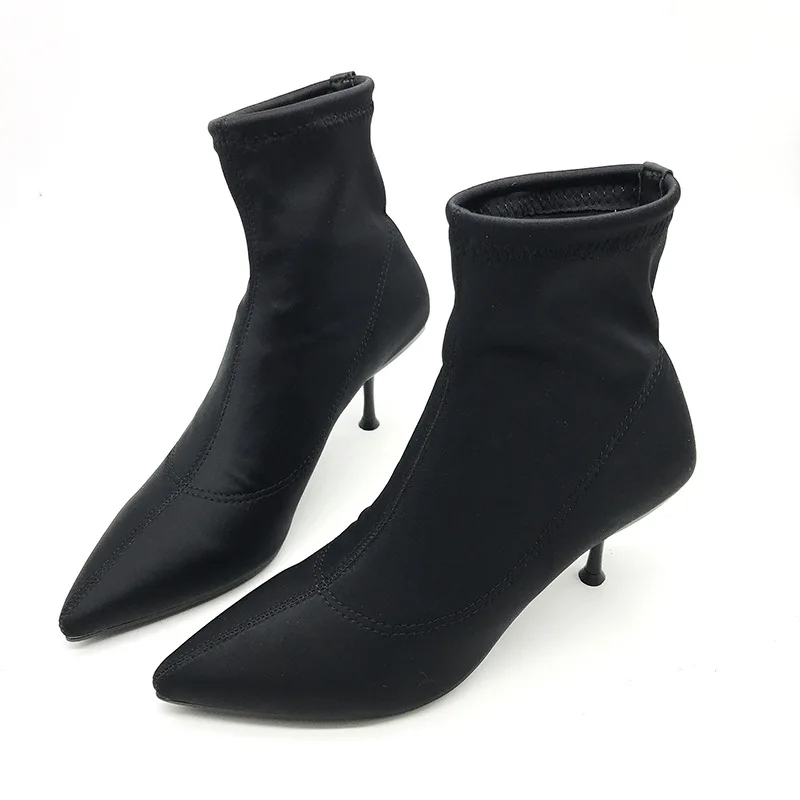 Bottes Stiletto Haute Commerce De 2018 Nouvelle 0219 bottes Femmes Noir Ljj À Extérieur Automne Élastique Pointu Talons g7Yfybv6