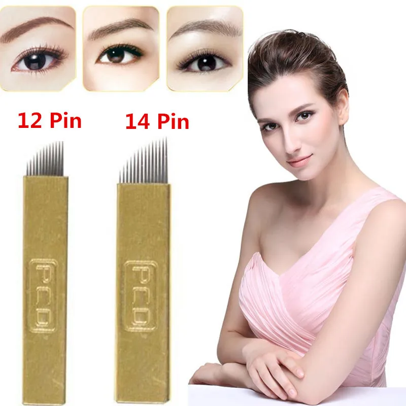  100 pcs 12 Pin 14 Pin Permanent Makeup Eyebrow Tatoo Blade Microblading ...
