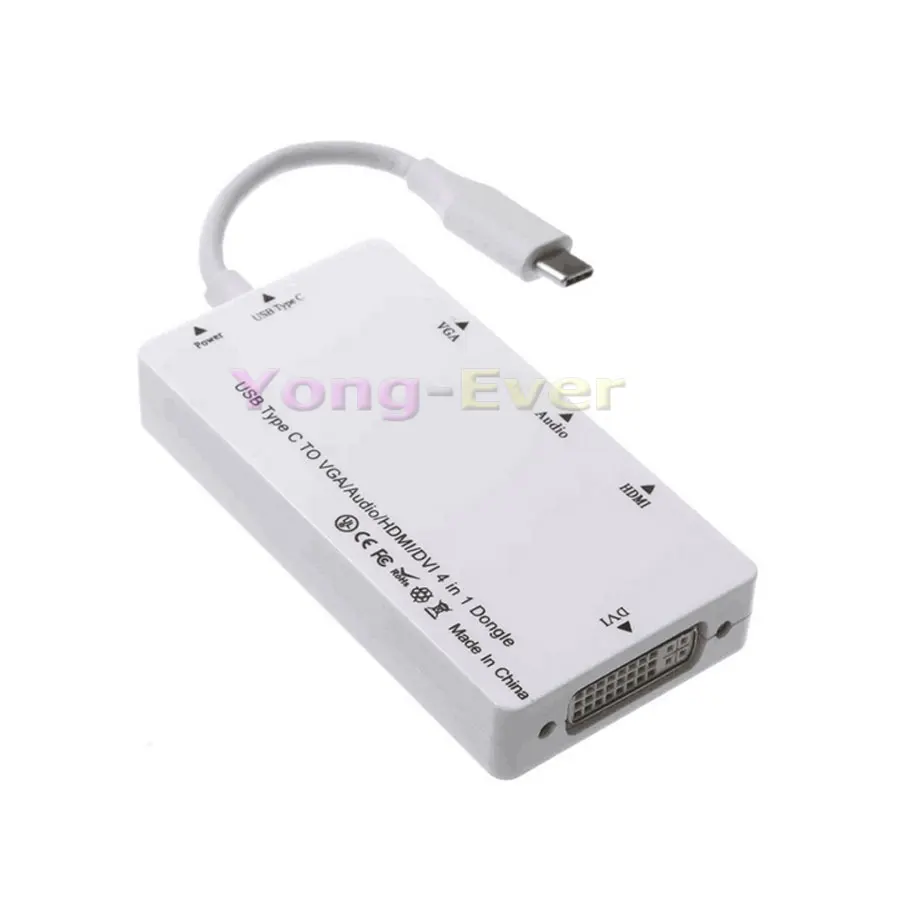 4 в 1 Адаптер USB C 3 Type к HDMI VGA DVI с адаптером для аудиовыхода кабель конвертер Macbook