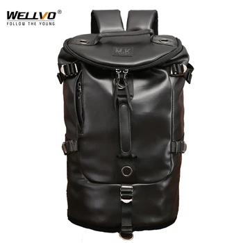 

Men Bucket Backpack PU leather Travel Bag Large Capacity Luggage Male Backpacks Casual Fahion Travel Shoulder bags XA156WC