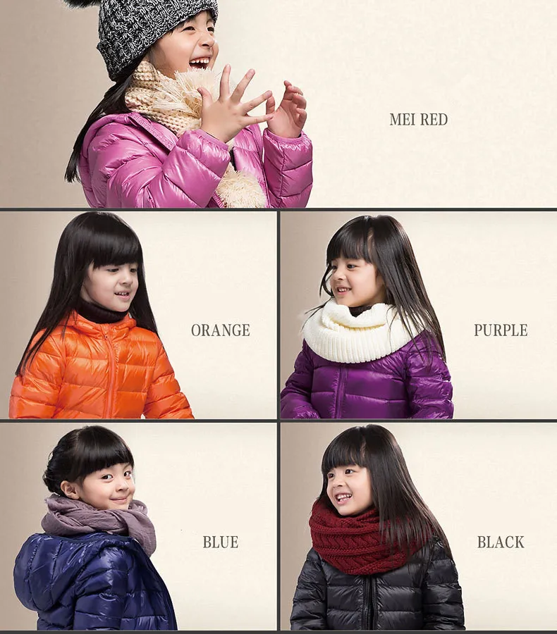 Пуховики для девочек Однотонные детские пальто с капюшоном 90% белый утиный пух теплый и светильник, Детские пальто
