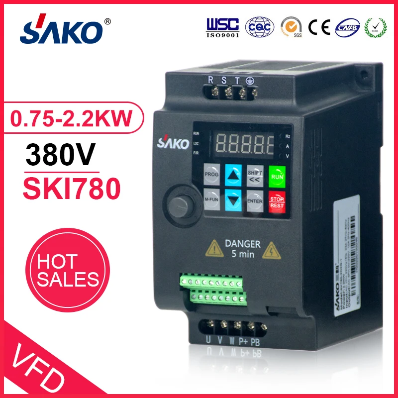 

SAKO SKI780 380V 0.75KW/1.5KW/2.2KW Mini VFD Variable Frequency Inverter for Motor Speed Control Converter