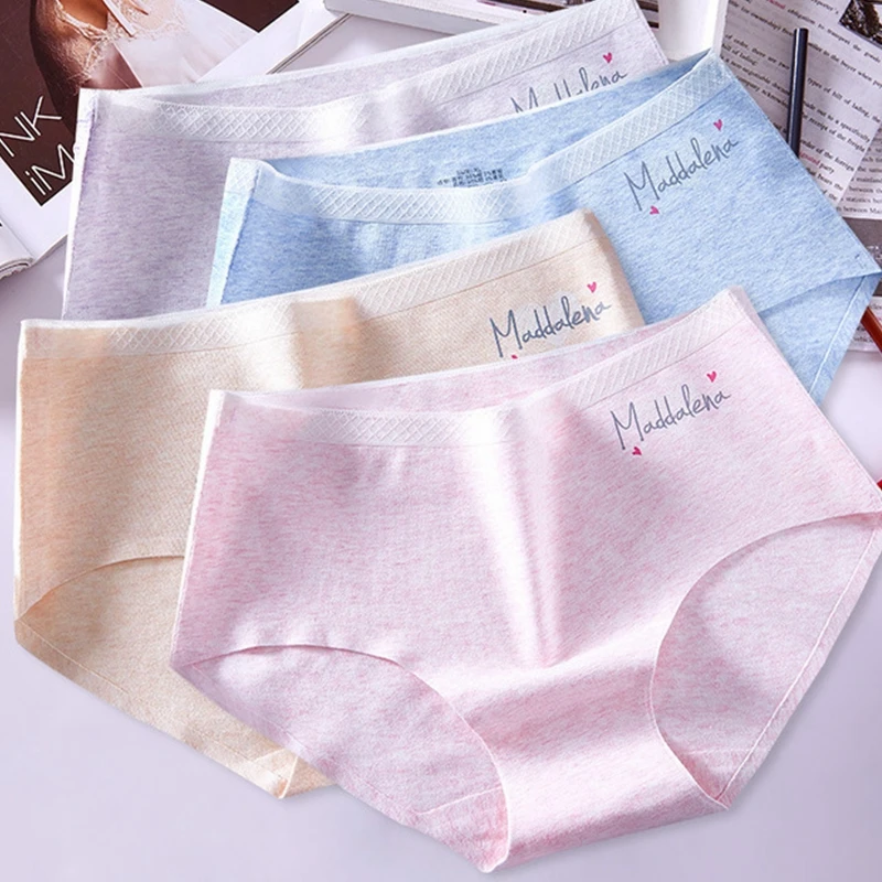 

Cotton Ladies'Underwear with Lace Lace One-piece Seamless Printed Triangle Underwear for Girls and College Students 4pcs/Lot