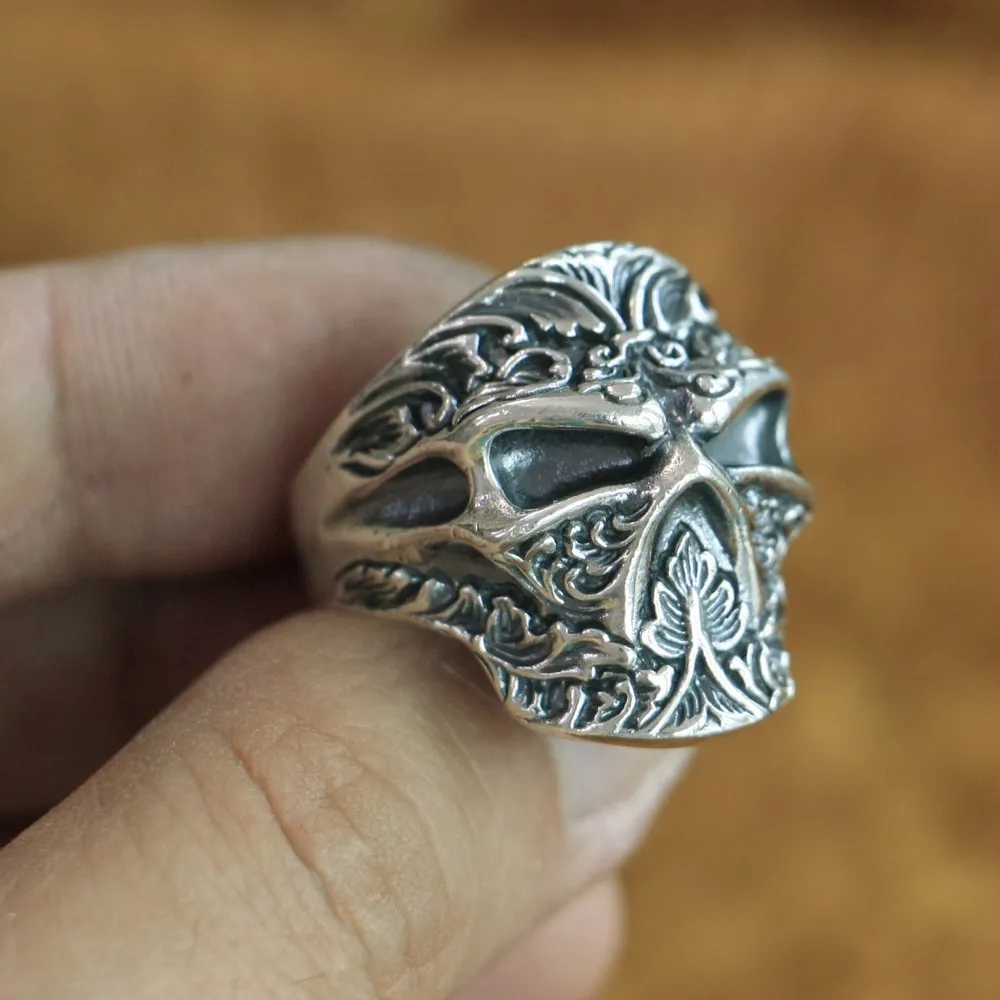 High Details Ninja Skull Ring 925 Sterling Silver Mens Biker Ring 