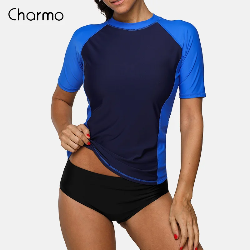 Charmo, женские рубашки с коротким рукавом, Рашгард, купальник для серфинга, топ UPF 50+, рубашка для бега, велосипедная рубашка, купальник, костюм для серфинга - Цвет: ROY