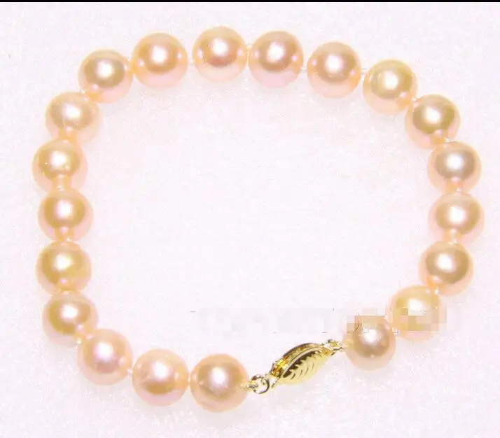

Wholesale price 16new ^^^^natural 10mm round pink pearls bracelet 14k E2054