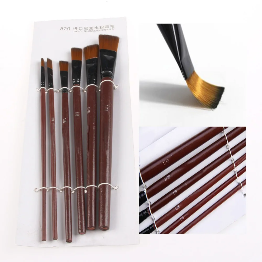 

6X Brown Nylon Acrylic OilPaint Brushes For Art Supplies Watercolor Set W15