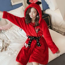 Модная зимняя новинка, женские халаты, коралловый бархатный банный халат, пижама, фланелевый теплый халат, одежда для сна, Мультяшные милые ночные рубашки, домашняя одежда