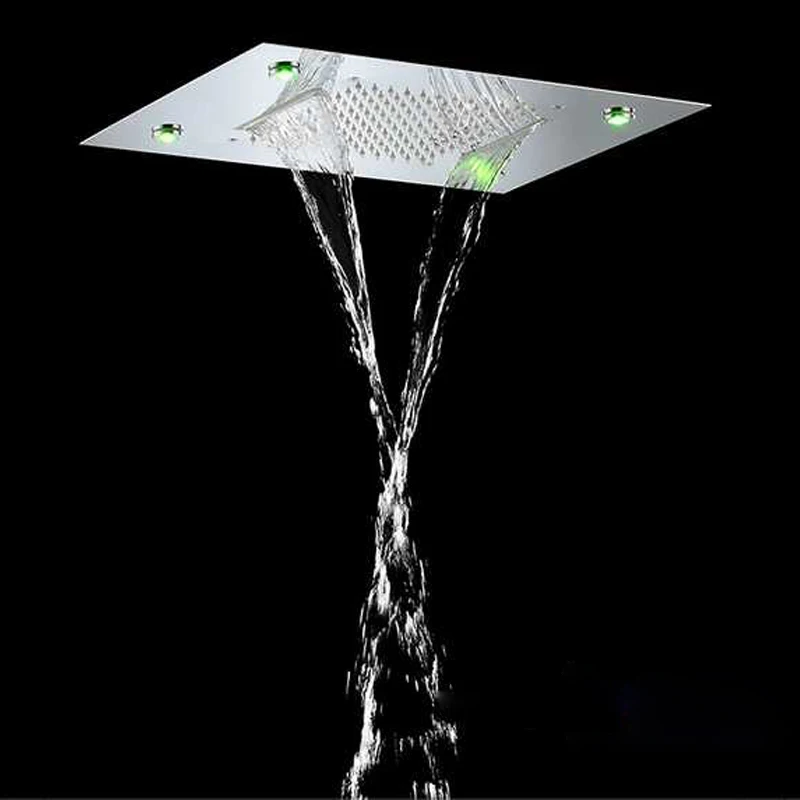

Ceiling Conceal Mounted Rainfall Waterfall Shower Head Led Light Big Top Over-Head Shower 7 Colors 500*360mm douche kop Luxury