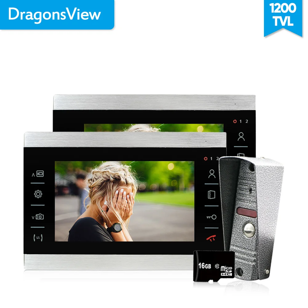 Dragonsview1200TVL 7-дюймовый видео-телефон двери записывать видео домофон 2 Мониторы разблокировать видео изображение запись sd-карта 16 GB IP65