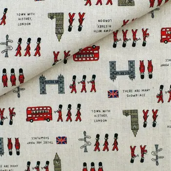 

Cotton Linen Fabric for handmad, bed, bag, curtain - Guard In London - red and grey (LF0139)