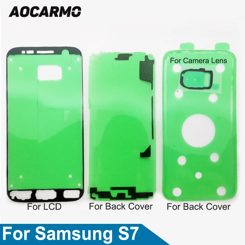 Aocarmo LCD Screen+ Back Battery Cover Frame+Camera Lens Sticker Full Set Adhesive Tape For Samsung Galaxy S7 G930 5.1"