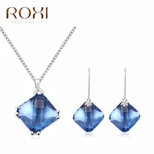 2017 ROXI Jewelry Set Charms Blue Crystal Long Necklace Stud Earrings for Mother s Gift Luxury