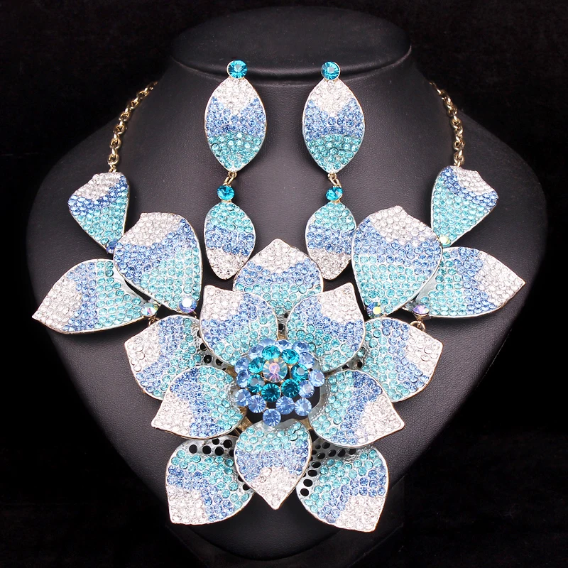 Gorgeous Bridal Jewelry Sets Wedding Statement Necklace Earring set for Brides Party costume Accessories Flower Decoration Women Gorgeous Bridal Jewelry Sets Wedding Statement Necklace Earring set for Brides Party costume Accessories Flower Decoration Women