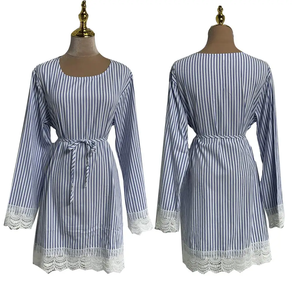 

Muslim Women Stripe Shirt Dress Islamic Clothing Tunic Smock Dresses Arab Long Blouse Top Long Sleeve Long Shirts Casual Fashion