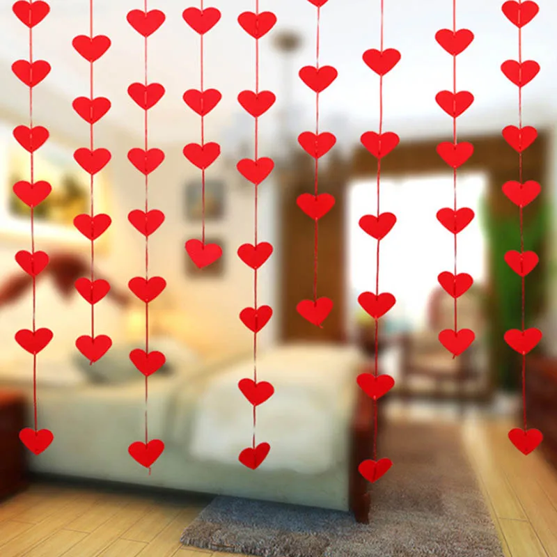Комната для бракосочетаний Декор Свадебный декор для комнаты Красное сердце любовь Шторы Романтический Венок 1 комплект флажки «С Днем Рождения»