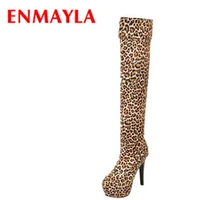 ENMAYLA/Новые модные и стильные пикантные леопардовые сапоги до бедра Для женщин на платформе и высоком каблуке ботфорты туфли на шпильках женские длинные сапоги