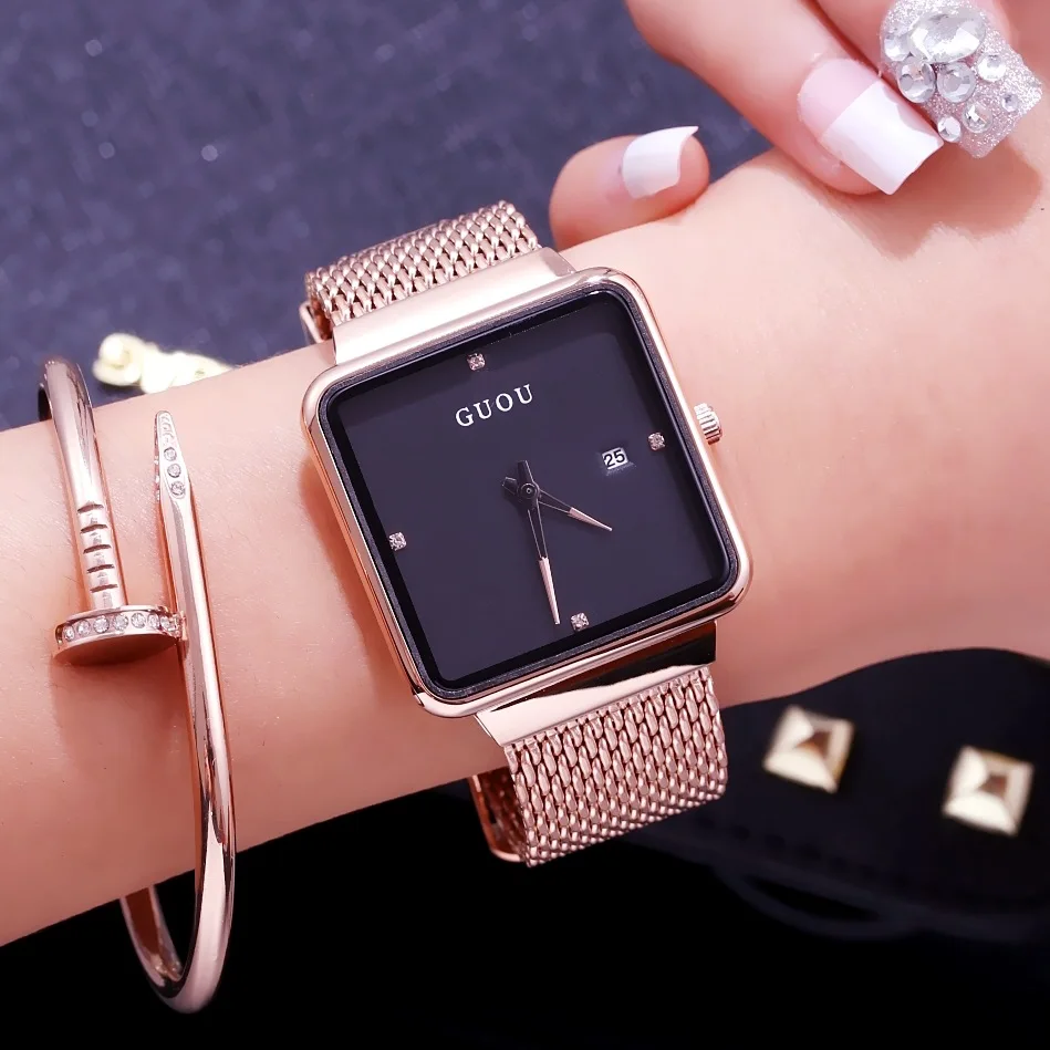 GUOU New Fashion Women Quartz Watches Top Brand Luxury Gold Watch Stainless Steel Mesh Belt Women watch Relogio Feminino GUOU New Fashion Women Quartz Watches Top Brand Luxury Gold Watch Stainless Steel Mesh Belt Women watch Relogio Feminino