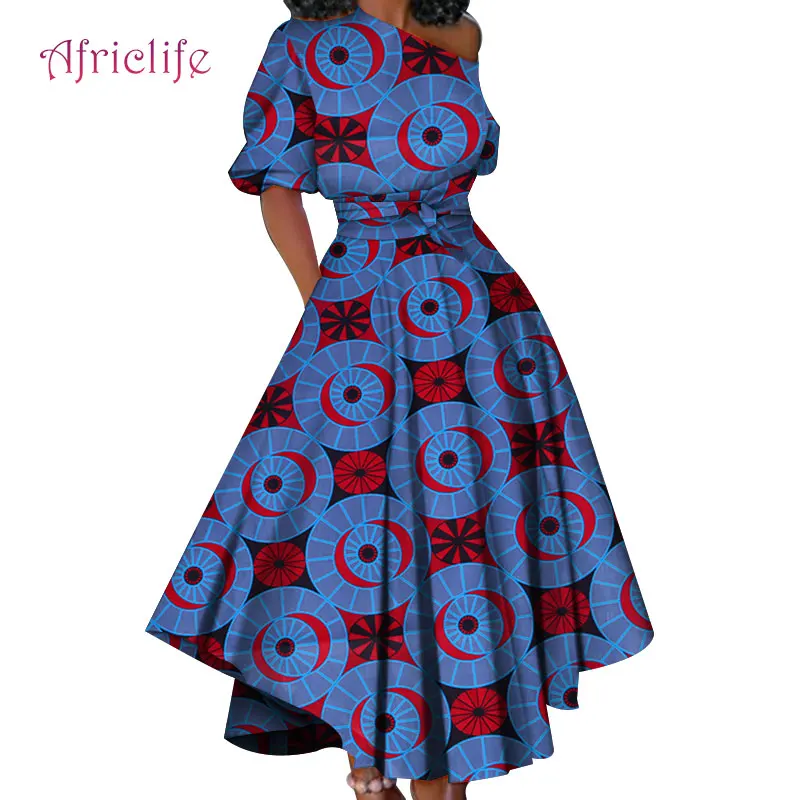 Дизайн, африканские хлопковые платья с принтом, женские летние платья с коротким рукавом, женская одежда, платье с поясом, WY4426 - Цвет: 3