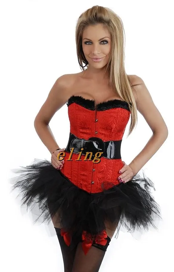 Бесплатная доставка сексуальное женское белье вечерние корсет яркой раскраски, юбка, стринги красные S-XL 6004