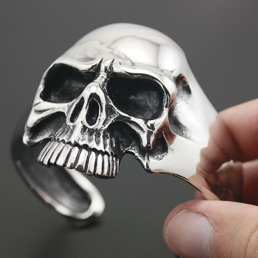 Pulseira de Aço Grande e Pesada para Homens Inoxidável Caveira Motociclista Rocker Punk 5j022 316l 4 Joias e Acessórios