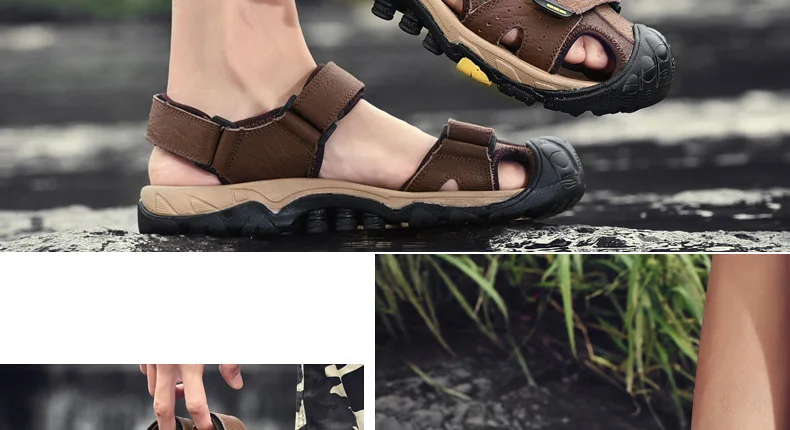 Летние мужские сандалии; уличные повседневные пляжные сандалии; износостойкие Нескользящие сандалии с закрытым носком для походов; размеры 38-46