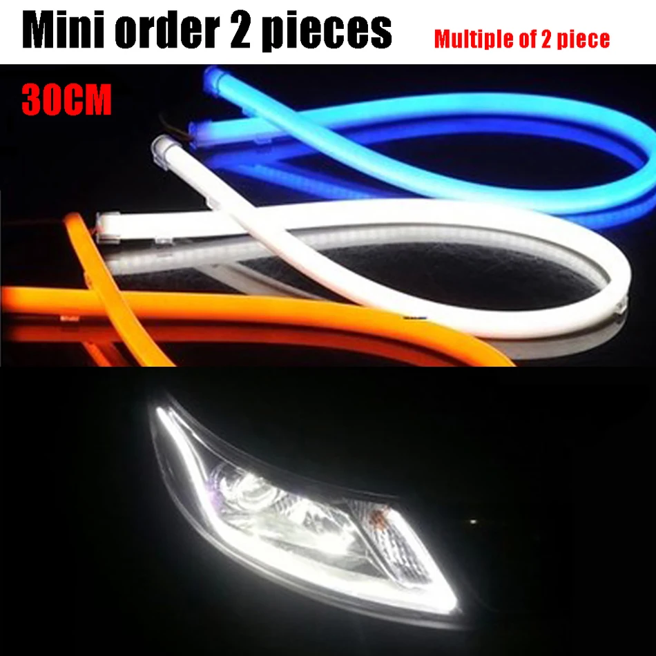 1Piece/Lot 30cm 2015 NEW Universal Flexible drl Dual Color Car LED Daytime Running Light With