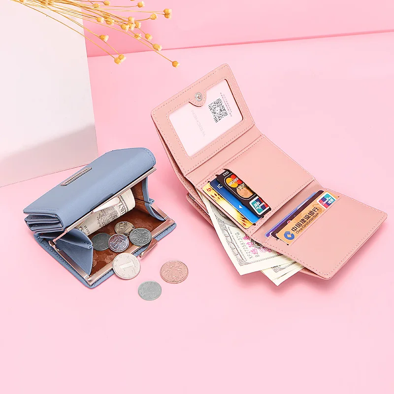 WEICHEN الأزياء Trifold السيدات محافظ مع كليب عملة جيب حامل بطاقة العلامة التجارية محفظة صغيرة النساء عالية الجودة الإناث محفظة