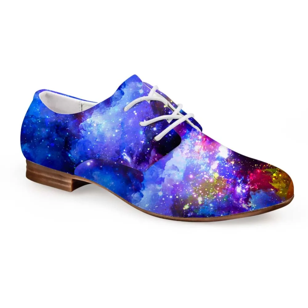 

Noisydesigns Oxfords Shoes Women Mixed Color Interstellar Galaxy Starry Print Leather Business Dress Shoe Lace Up Loafers Derby