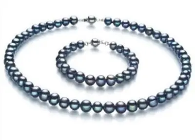 

Free shipping hot sale Women Bridal Wedding Jewelry >>8-9mm Australian south seas black blue pearl necklace bracelet 7.5inch