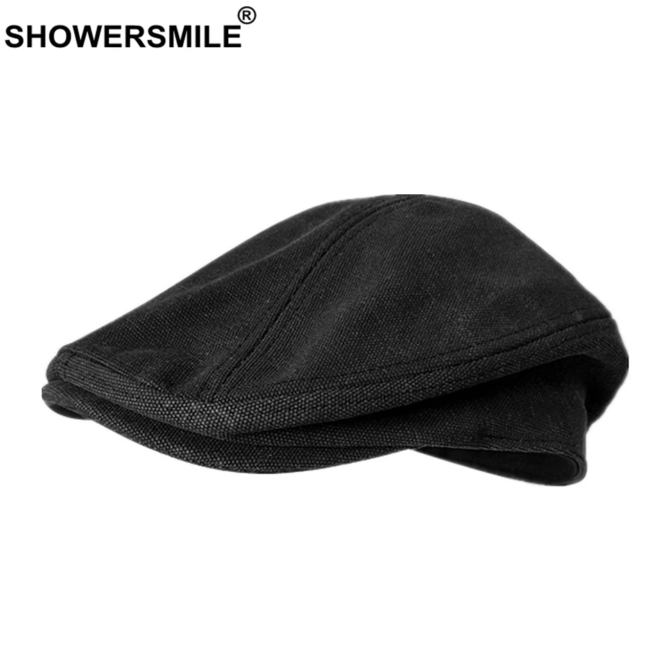 SHOWERSMILE мужские береты, хлопок, серые плоские кепки, мужские летние однотонные винтажные шапки для вождения, британский стиль Гэтсби