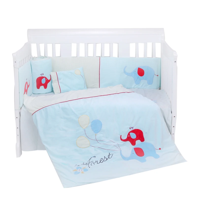 blue font b cute b font elephant baby infant crib bedding sets with quilt bumper font