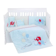 blue cute elephant baby infant crib bedding sets with quilt, bumper,pillow and flat sheets-7 piece cot bedding sets
