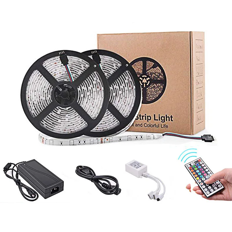 #cheap 20 Colors LED Strip Lights Waterproof SMD5050 RGB LED Tape 6A 44 Key Remote DC12V 5M 10M LED Neon for TV Background Lighting