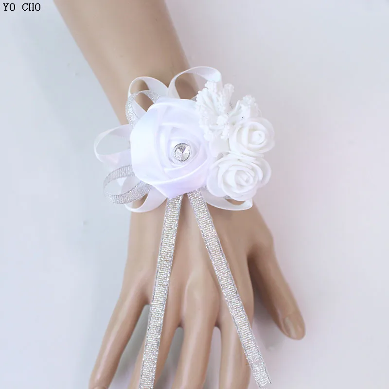 wedding wrist corsage Bracelet bridesmaid rose silk white pink marriage wrist corsage  (174)