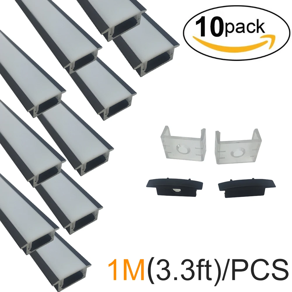 

10sets/lot 10pcsX1M(3.3ft) Black U-Shape 12mm LED Aluminum Channel Kit for LED Strip Light Installations LED Bar Light