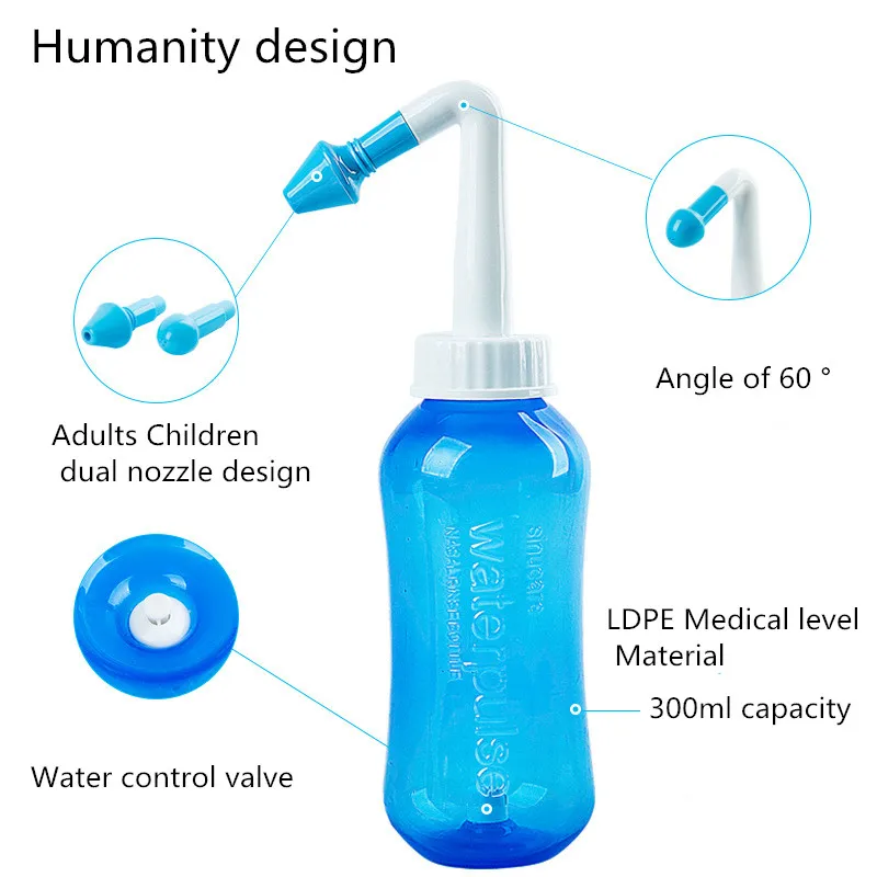 300 мл средство для мытья носа, бутылка для чистки носа, ирригатор для носа, солевой горшок для мытья носа, для детей, аллергический ринит, уход за носом