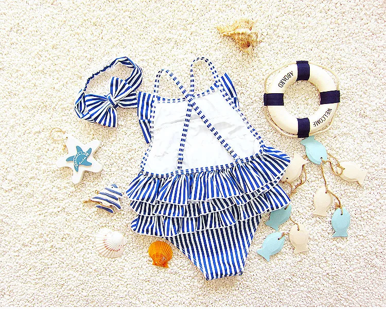 Детский цельный купальник для девочек, новая модная одежда для купания в полоску, детский летний пляжный купальный костюм, 3 цвета, купальные костюмы для малышей