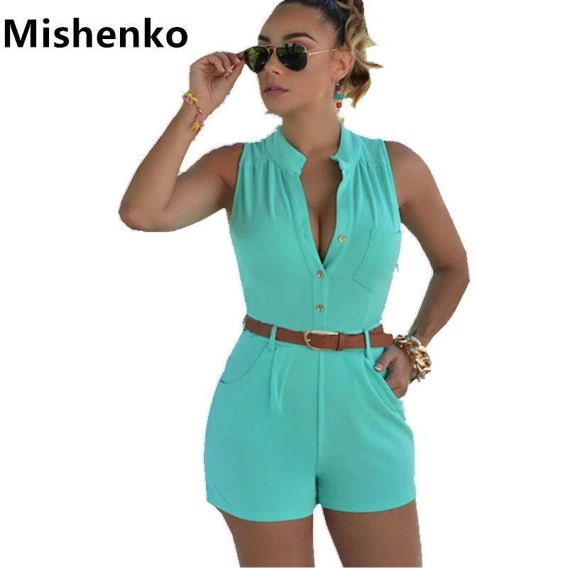 

Mishenko Summer Sexy Beach Bodysuit Women New Short Jumpsuits Solid Color Sleeveless Skinny Jumpsuit Body Rompers Playsuits 2018