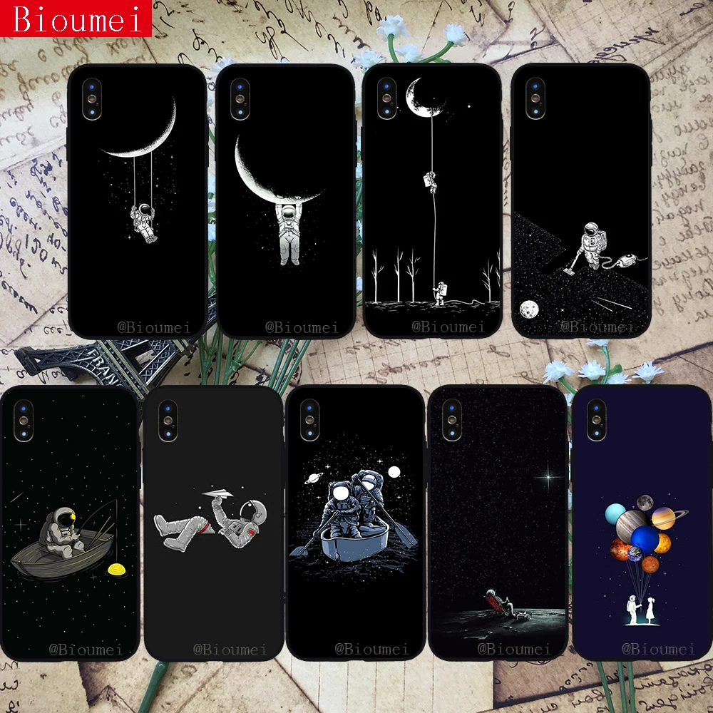 

Bioumei Cosmic space spaceman Soft TPU Case for iphone XR XS XS Max Cover Coque for iphone 7 8 5 5S 6 6S Plus X 24