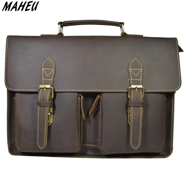 

Vintage Crazy Horse Genuine Leather Briefcase for Men Cowhide Handbag Portfolio Fit 14 Inch Laptop Business Male Bag Work Tote