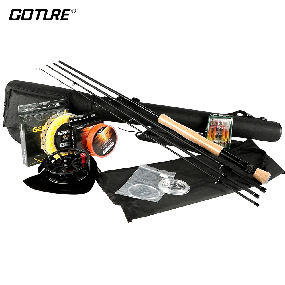 Goture Fly Fishing Rod Combo 2.7M Fly Fishing Rods 5/6 7/8 CNC-machined Aluminum Fly Reel with Lures and Lines Fishing Kit