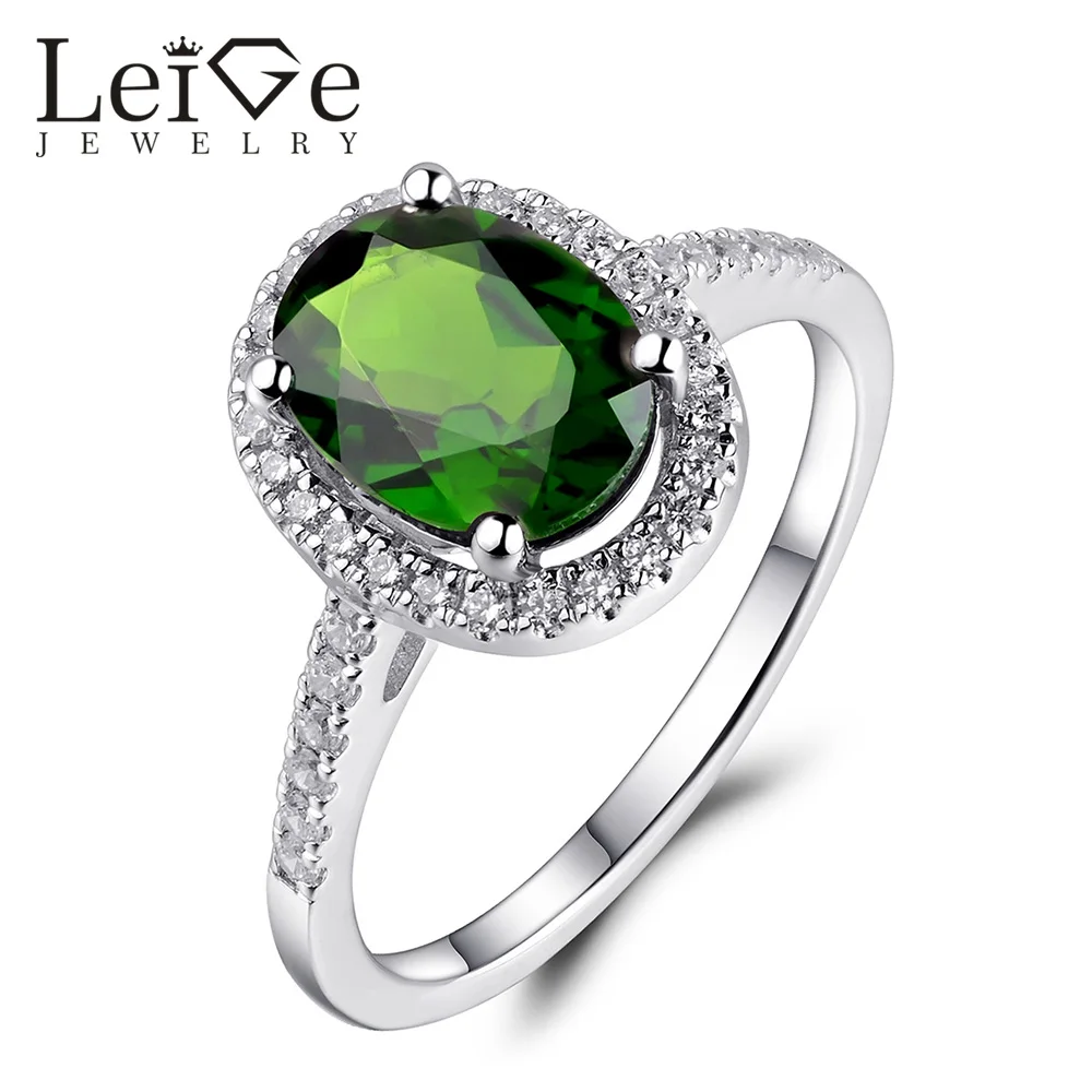 Leige Jewelry Chrome Diopside Anniversary Ring for Women Natural Green