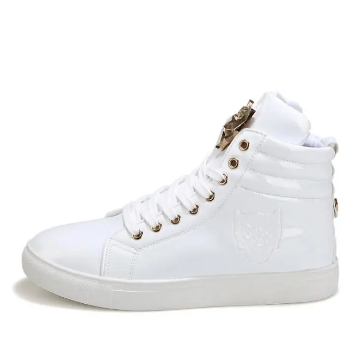 Fashion High Top Casual Shoes For Men PU Leather Lace Up Red White Black Color Mens Casual Shoes Men High Top Shoes