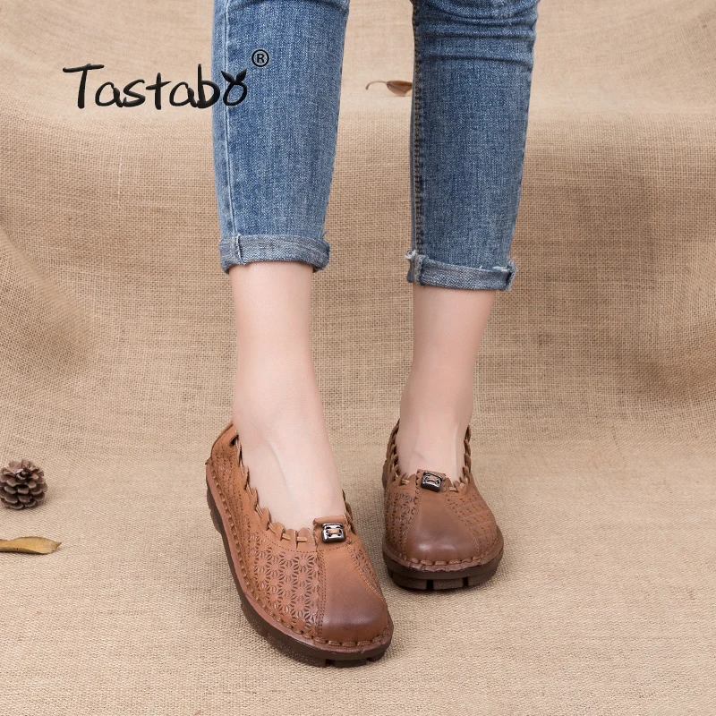 

Tastabo Handmade Women Genuine Leather Shoes Non-slip Durable Soft Cowhide Loafers Shoes Ladies Flat Shoes For Mom Size 35-41