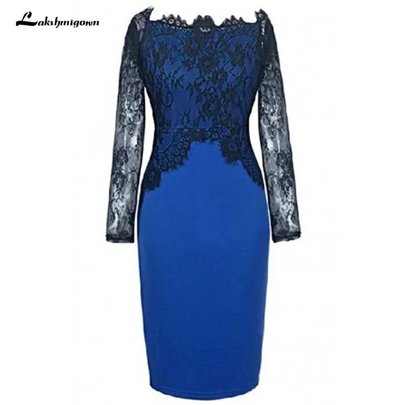 Elegant Lace Lange Mouwen Moeder van de Bruid Jurken Formele Godmother Blauw Bruiloft Gasten Gown vestido de madrinha Elegant Lace Lange Mouwen Moeder van de Bruid Jurken Formele Godmother Blauw Bruiloft Gasten Gown vestido de madrinha
